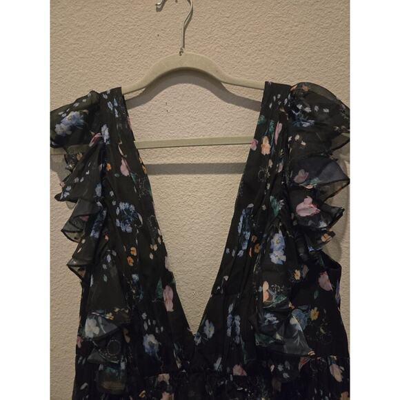 Mac Duggal Women's Floral Ruffle Gown 12 Sleeveless V-Neck Long Formal NWT - Picture 6 of 10